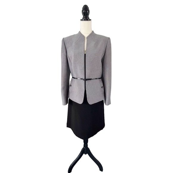 Tahari ASL Women’s Black & White Zipper Front Belted Skirt Suit Size 14 - Picture 7 of 14